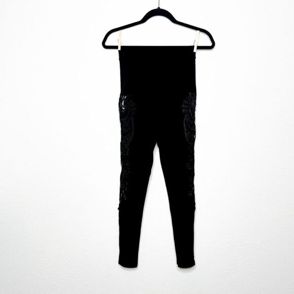 Bebe Women's Black High-Waisted Leggings with Sheer Lace Appliqué Detail Bebe XS - Picture 3 of 9